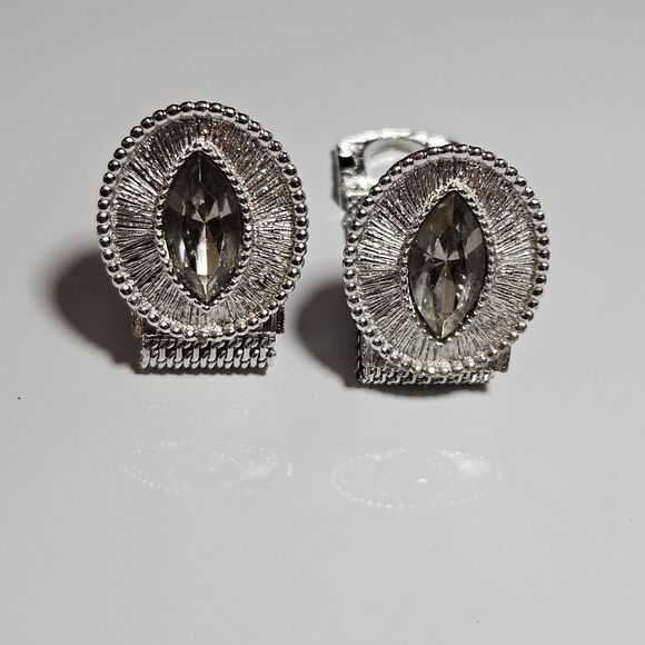 SWANK Other - Vintage Swank Clear Marquise Shape Rhine Wrap Around Mesh Silver Tone Cuff Links